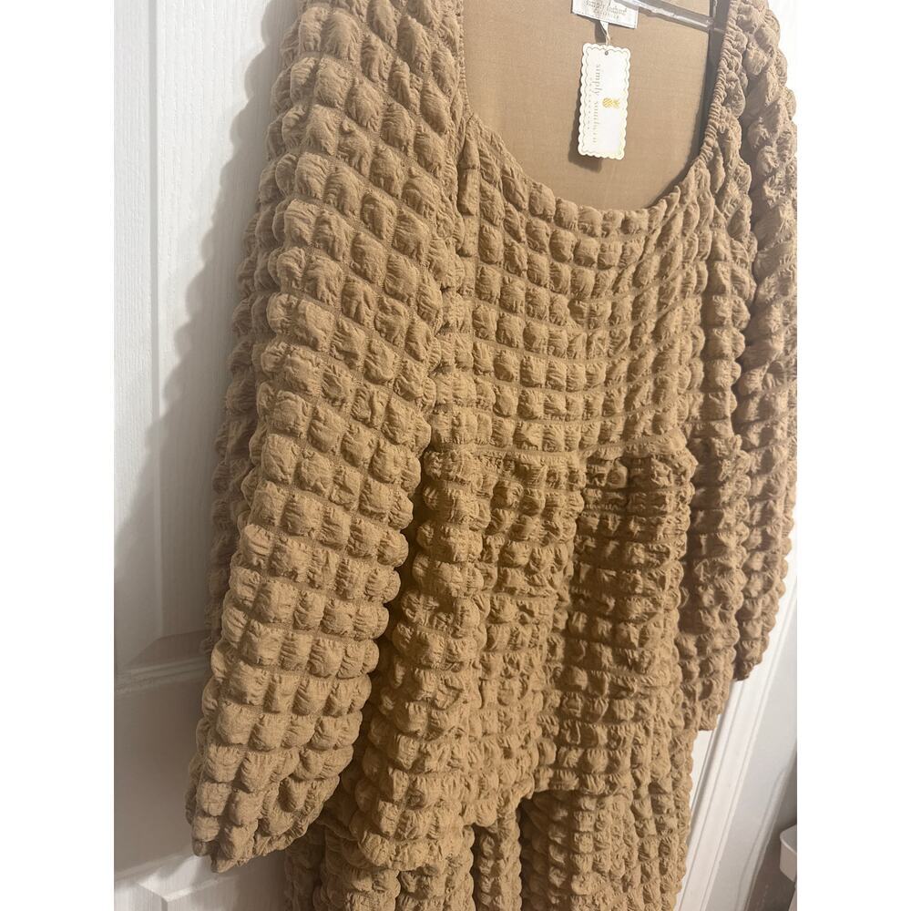 Simply Southern NWT Bubble Ruffle Mini Dress Size Large Brown Flowy Boho - Picture 5 of 11